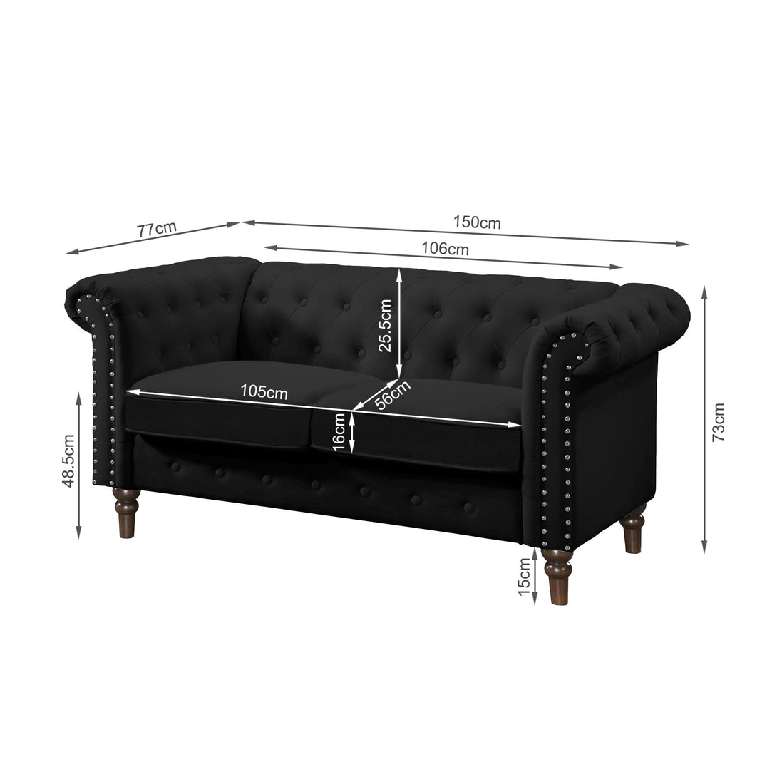 Chesley Velvet 2 Seater Sofa - Black