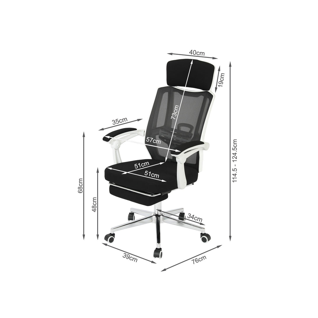 Melissa Office Chair with Footrest - Black + White