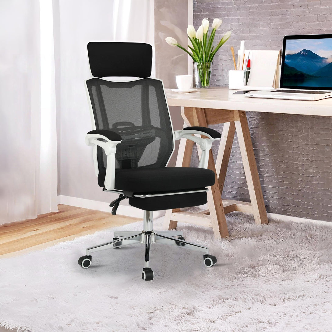 Melissa Office Chair with Footrest - Black + White