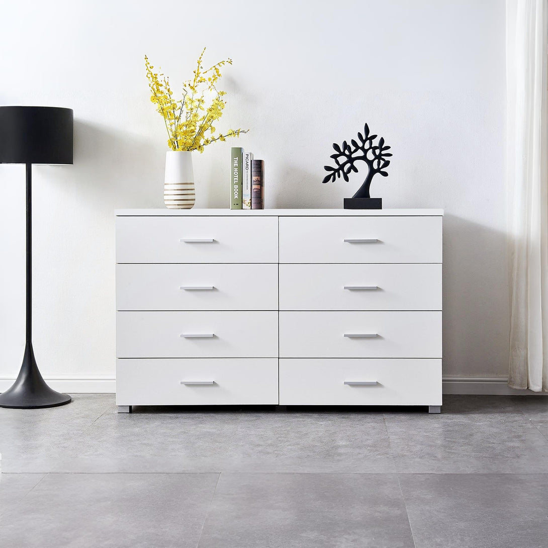 Bram Low Boy 8 Drawer Chest Dresser - White