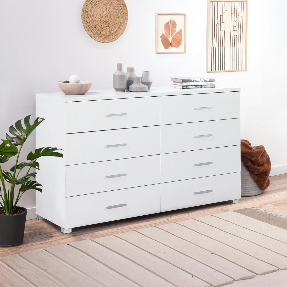 Bram Low Boy 8 Drawer Chest Dresser - White