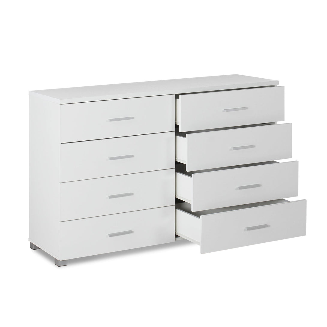 Bram Low Boy 8 Drawer Chest Dresser - White