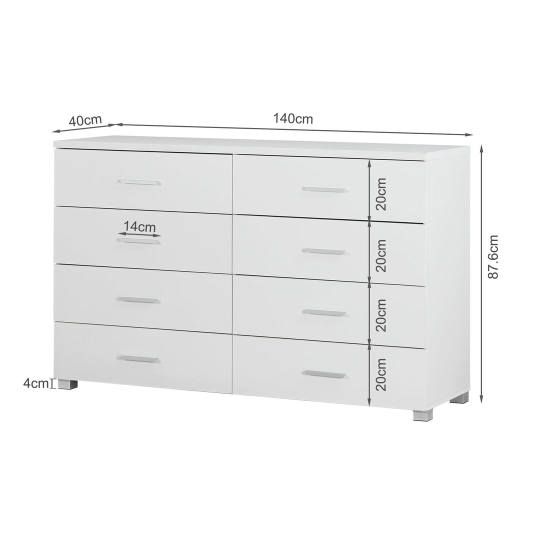 Bram Low Boy 8 Drawer Chest Dresser - White