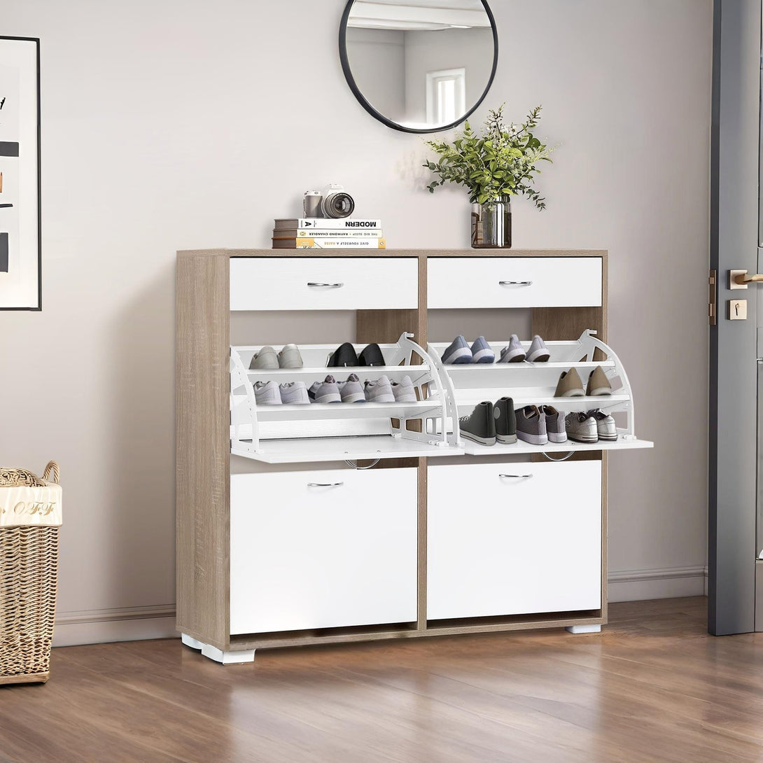 Rotoroa 6 Drawer Shoe Cabinet Storage Rack - Oak + White