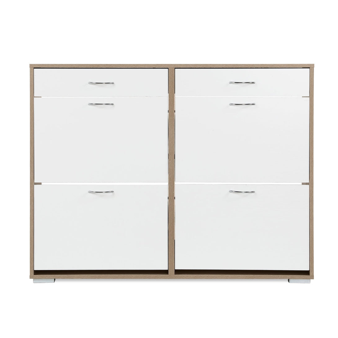 Rotoroa 6 Drawer Shoe Cabinet Storage Rack - Oak + White