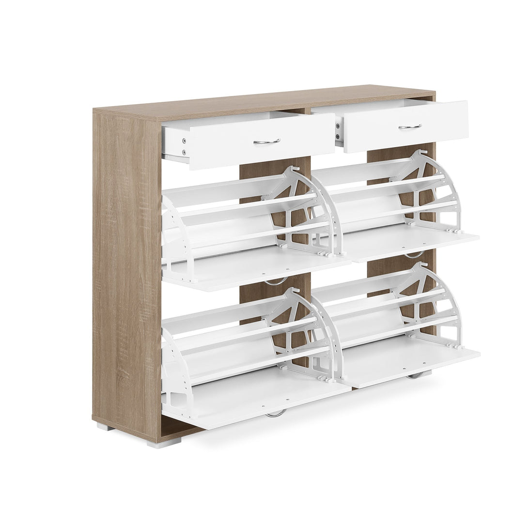 Rotoroa 6 Drawer Shoe Cabinet Storage Rack - Oak + White