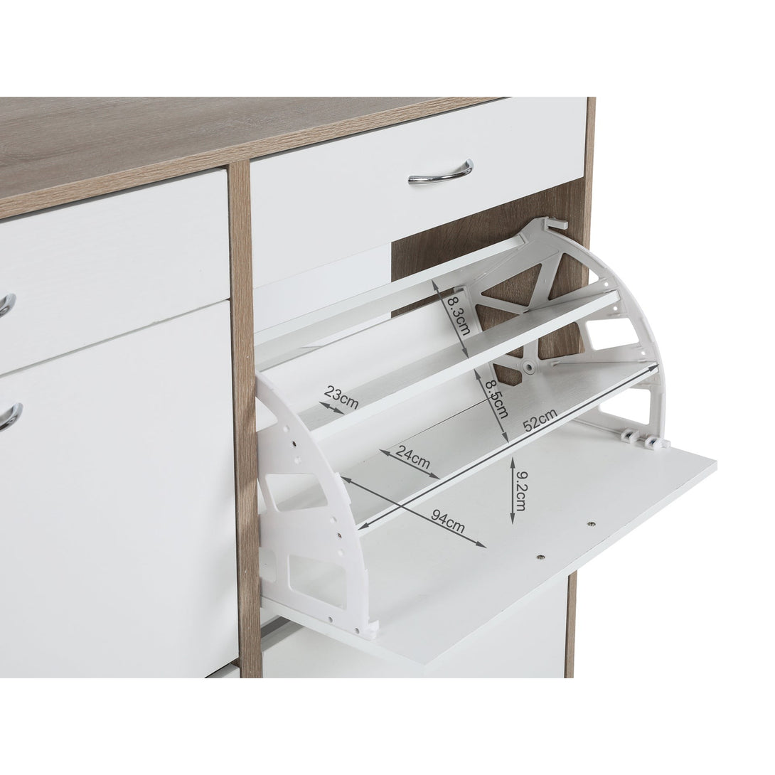 Rotoroa 6 Drawer Shoe Cabinet Storage Rack - Oak + White