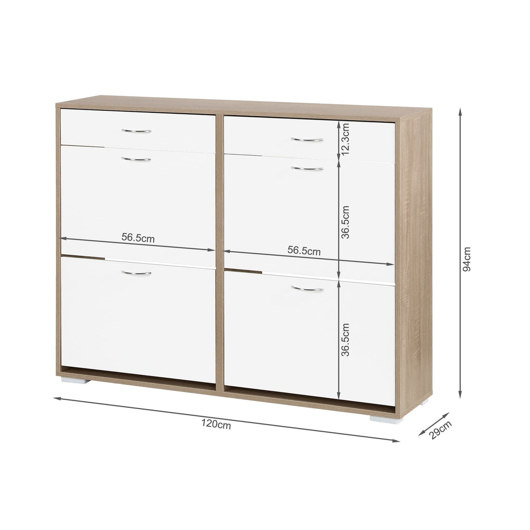 Rotoroa 6 Drawer Shoe Cabinet Storage Rack - Oak + White