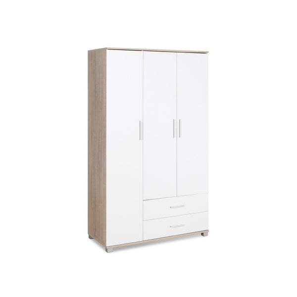 Bram 3 Door Wardrobe with 2 Drawers - Oak + White