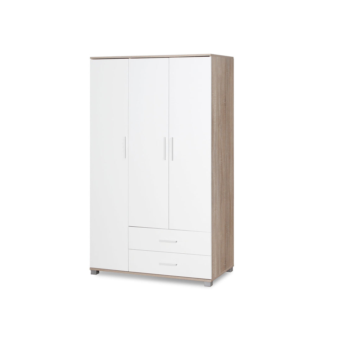 Bram 3 Door Wardrobe with 2 Drawers - Oak + White