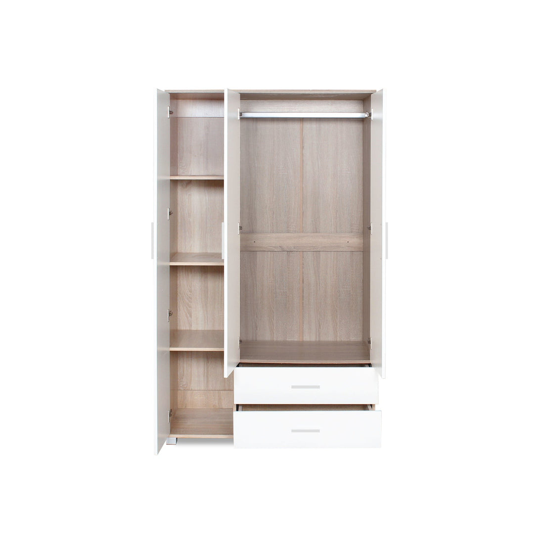 Bram 3 Door Wardrobe with 2 Drawers - Oak + White