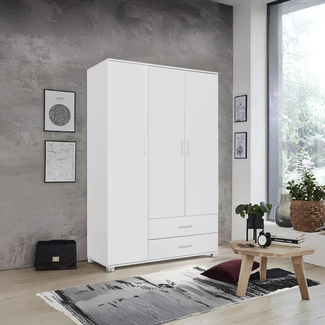 Bram 3 Door Wardrobe Cabinet with 2 Drawers - White