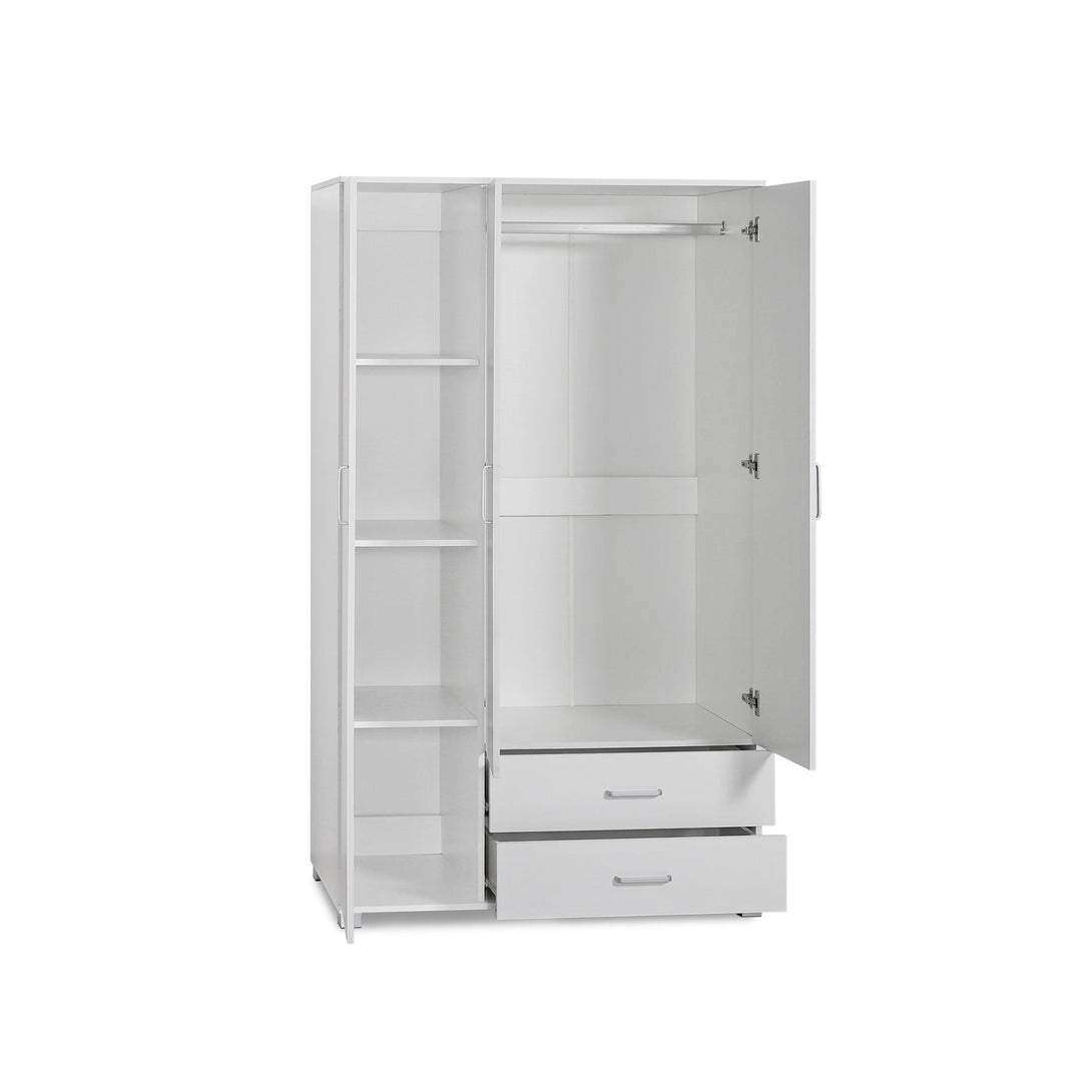 Bram 3 Door Wardrobe Cabinet with 2 Drawers - White