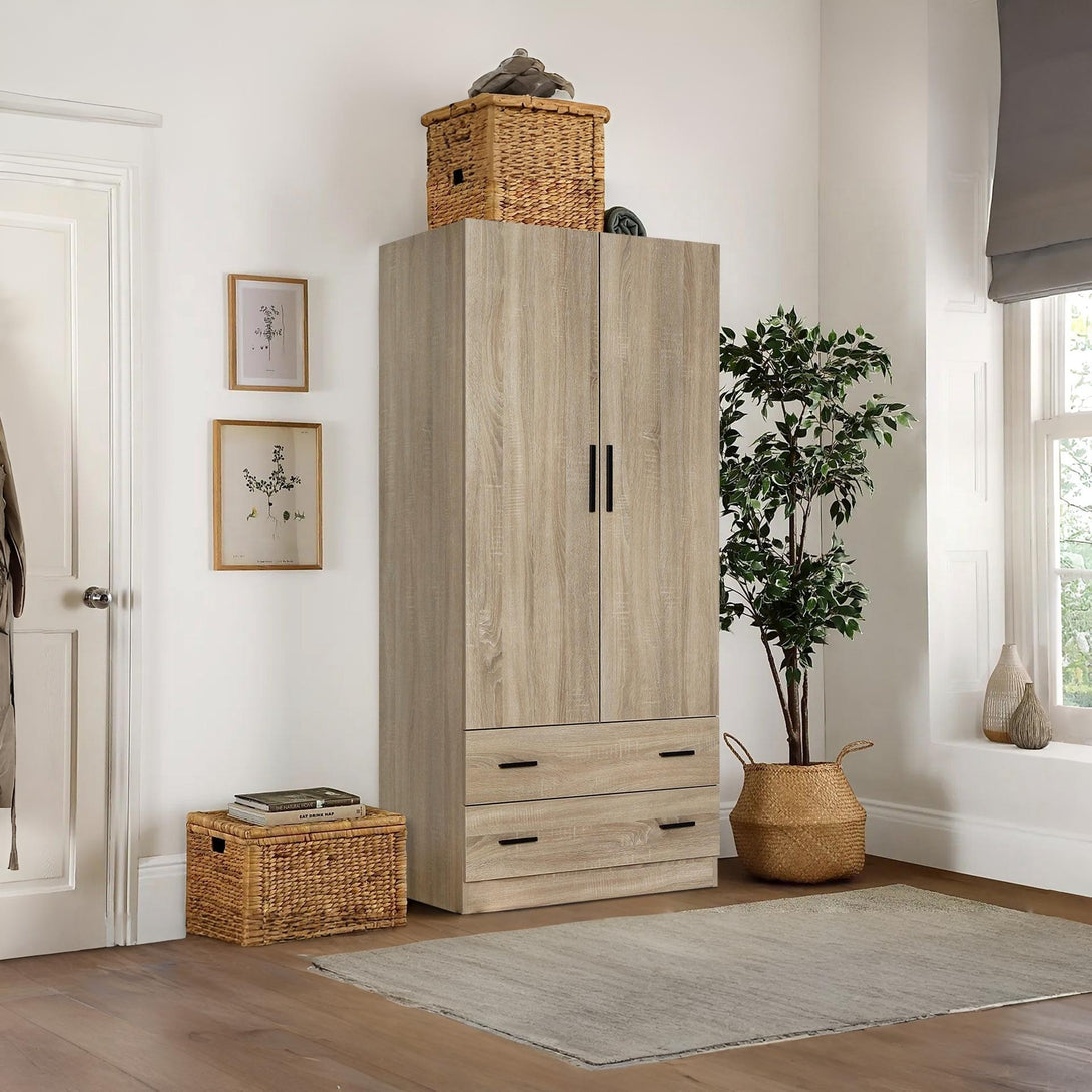 Bram 2 Door Wardrobe with 2 Drawers - Oak