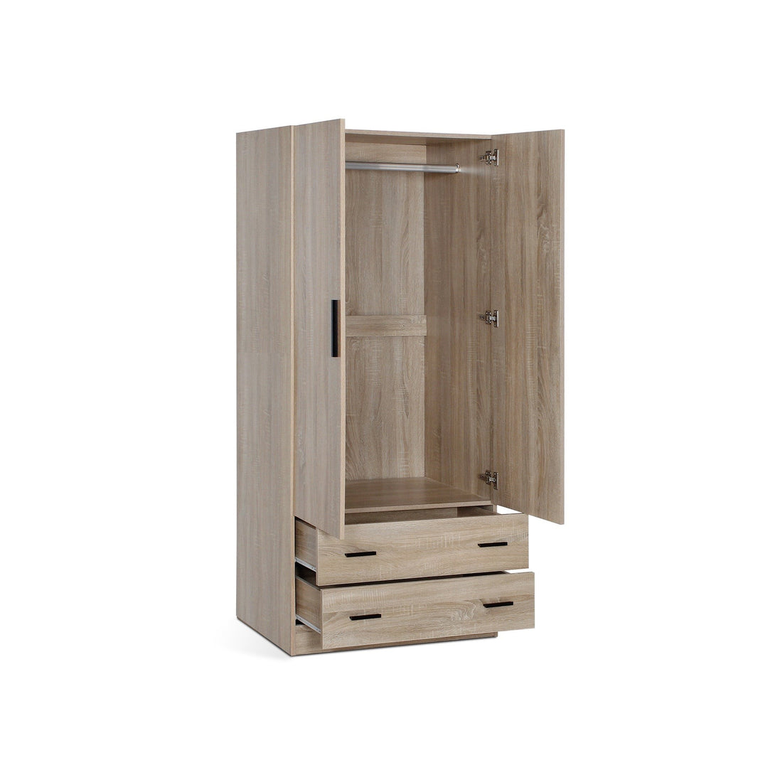Bram 2 Door Wardrobe with 2 Drawers - Oak