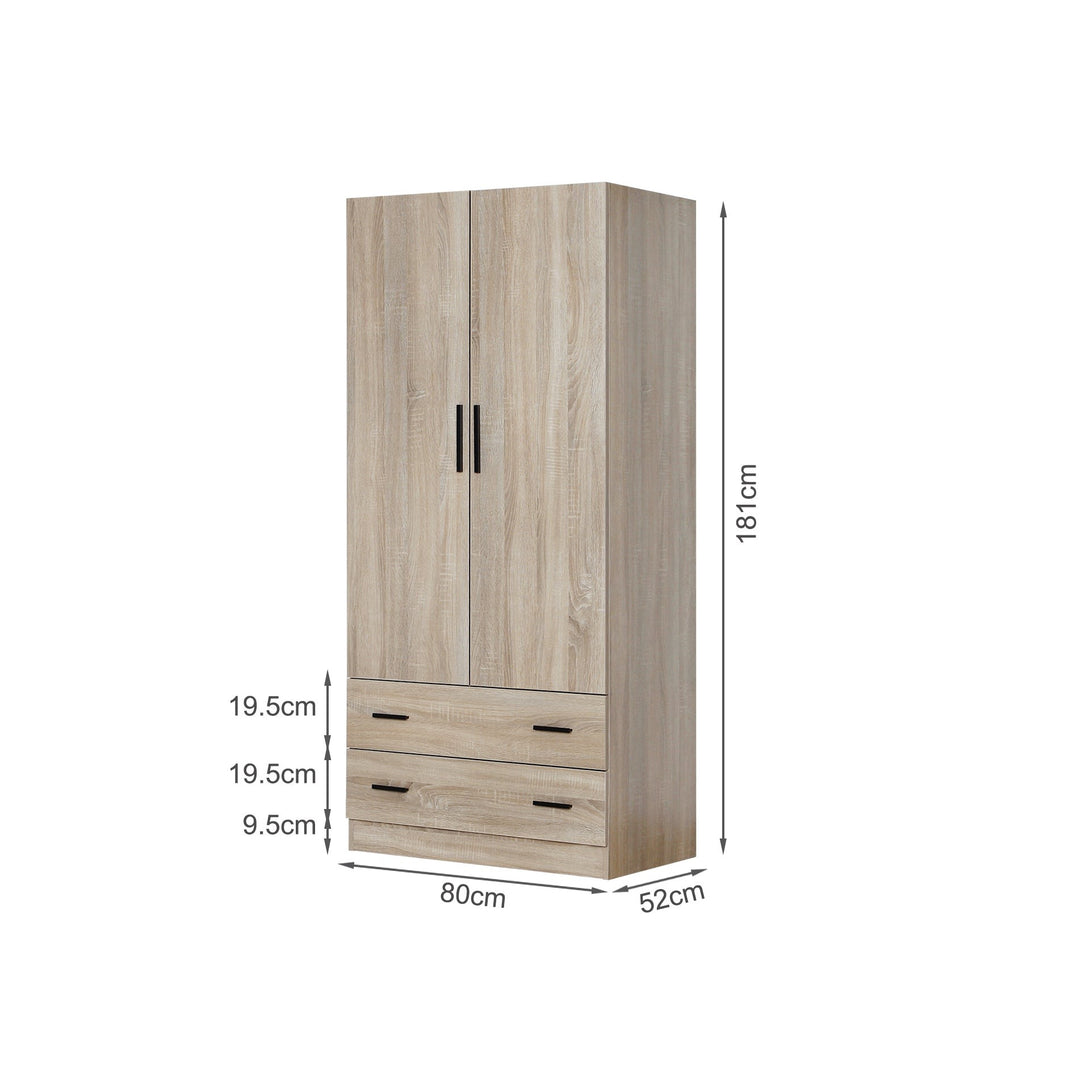 Bram 2 Door Wardrobe with 2 Drawers - Oak