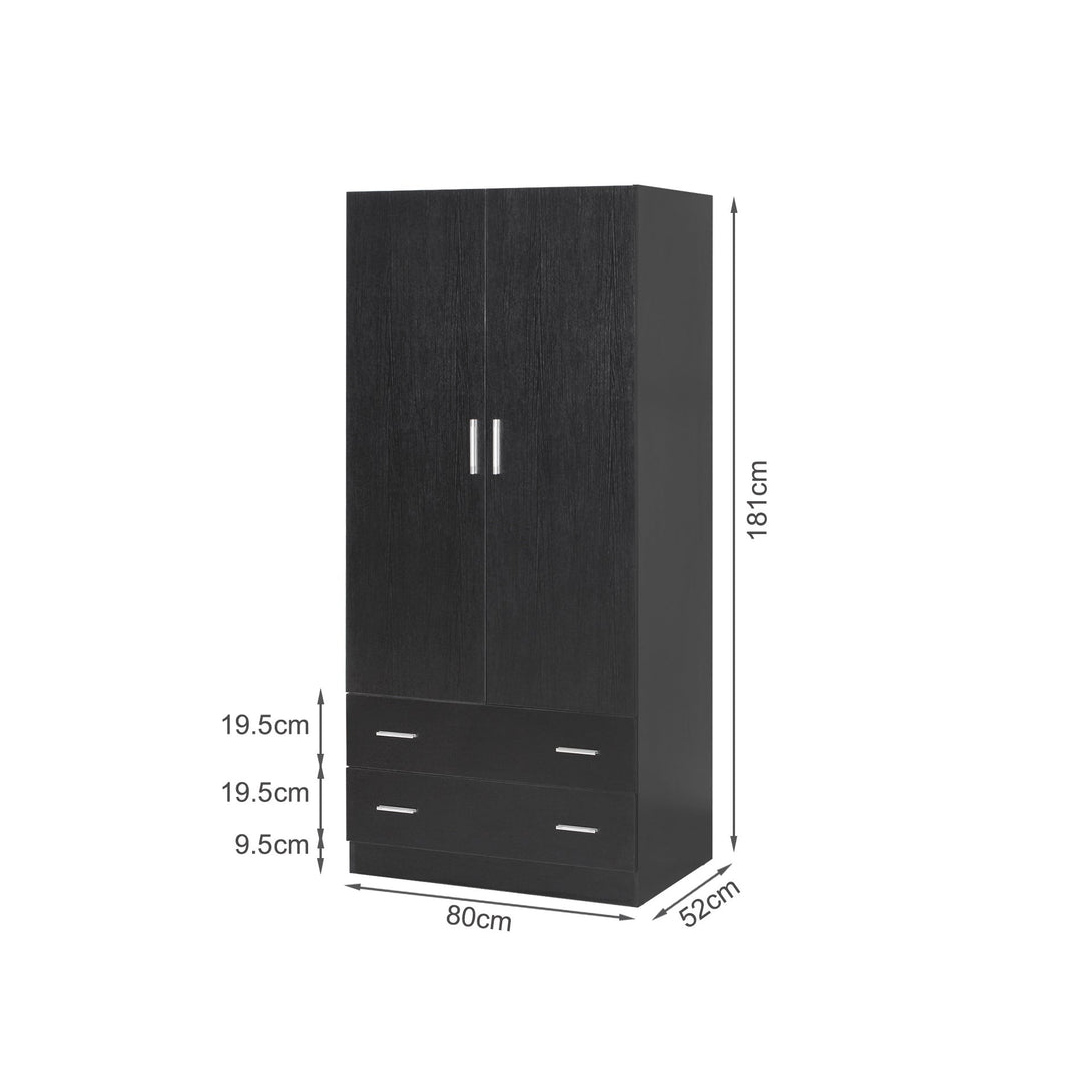 Bram 2 Door Wardrobe with 2 Drawers - Black