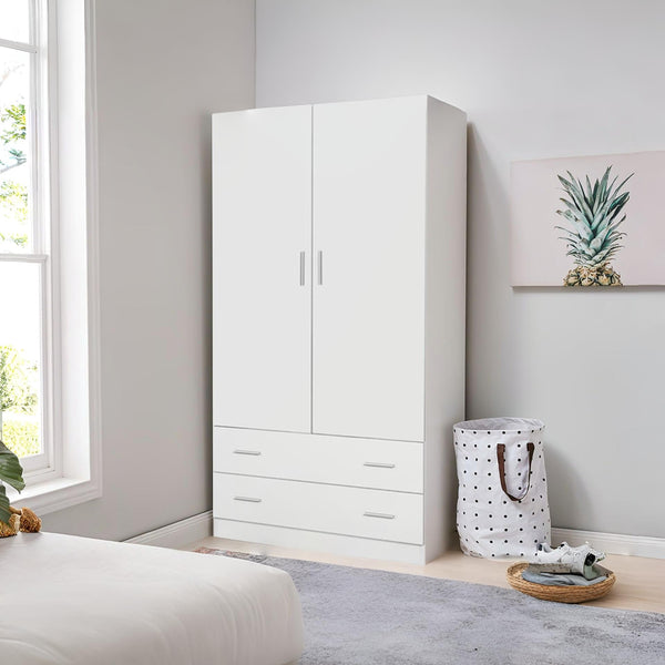 Bram 2 Door Wardrobe with 2 Drawers - White