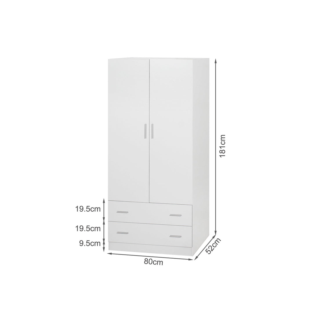 Bram 2 Door Wardrobe with 2 Drawers - White