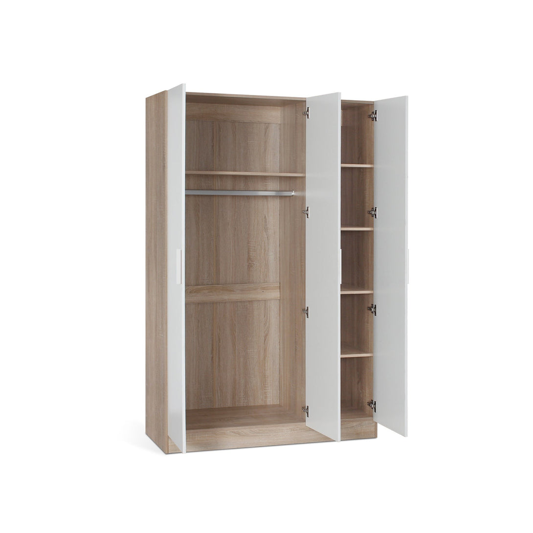 Bram 3 Door Wardrobe Cabinet - Oak + White