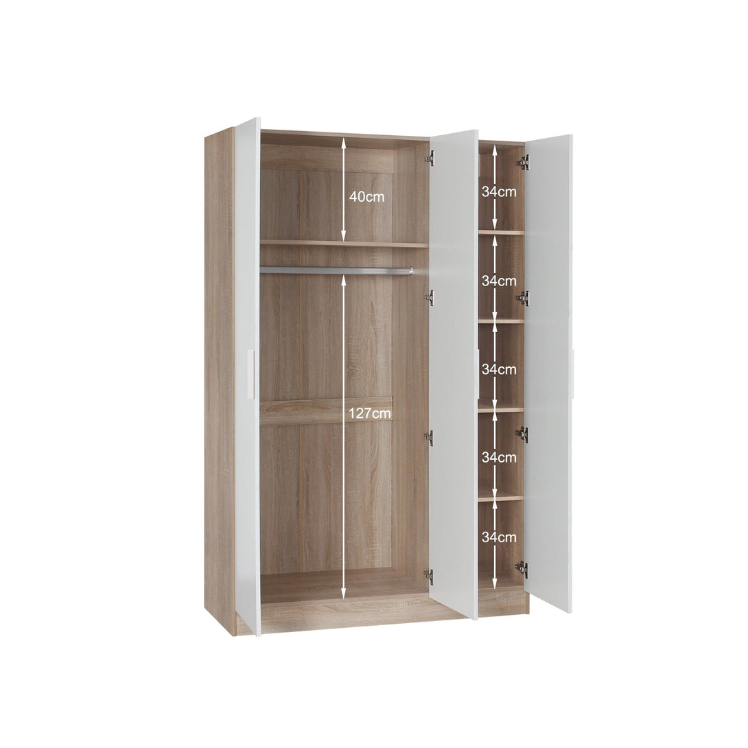 Bram 3 Door Wardrobe Cabinet - Oak + White