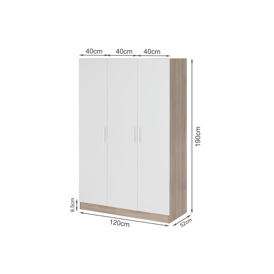 Bram 3 Door Wardrobe Cabinet - Oak + White