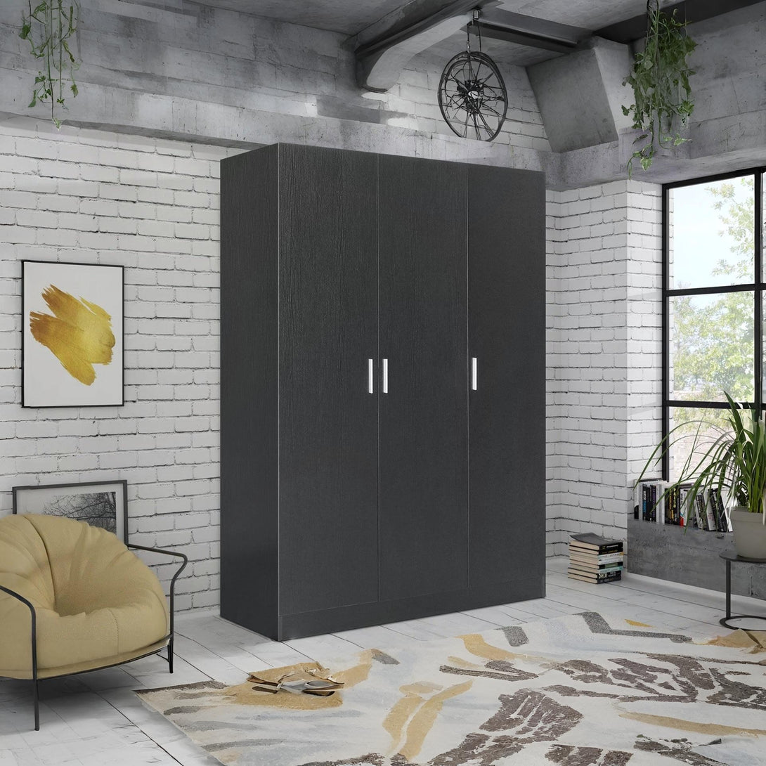 Bram 3 Door Wardrobe Cabinet - Black 