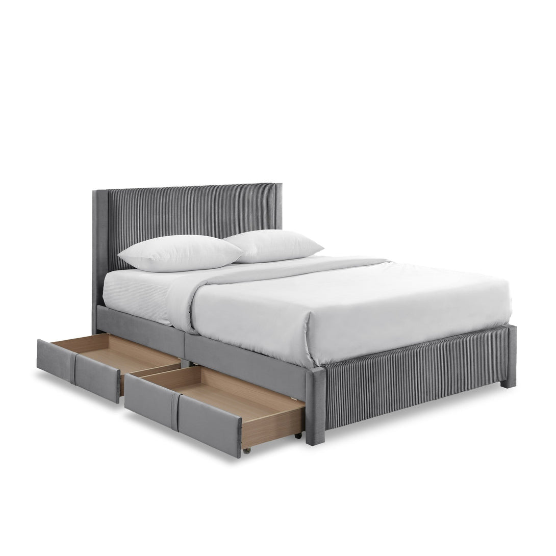 Gower Double Fabric Bed Frame with 4 Drawers - Grey