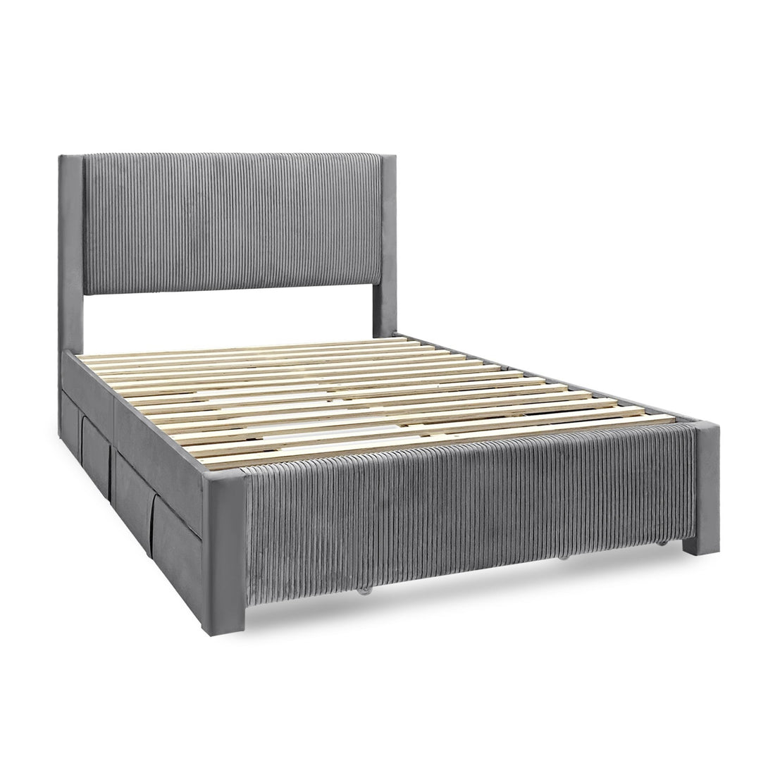 Gower Double Fabric Bed Frame with 4 Drawers - Grey