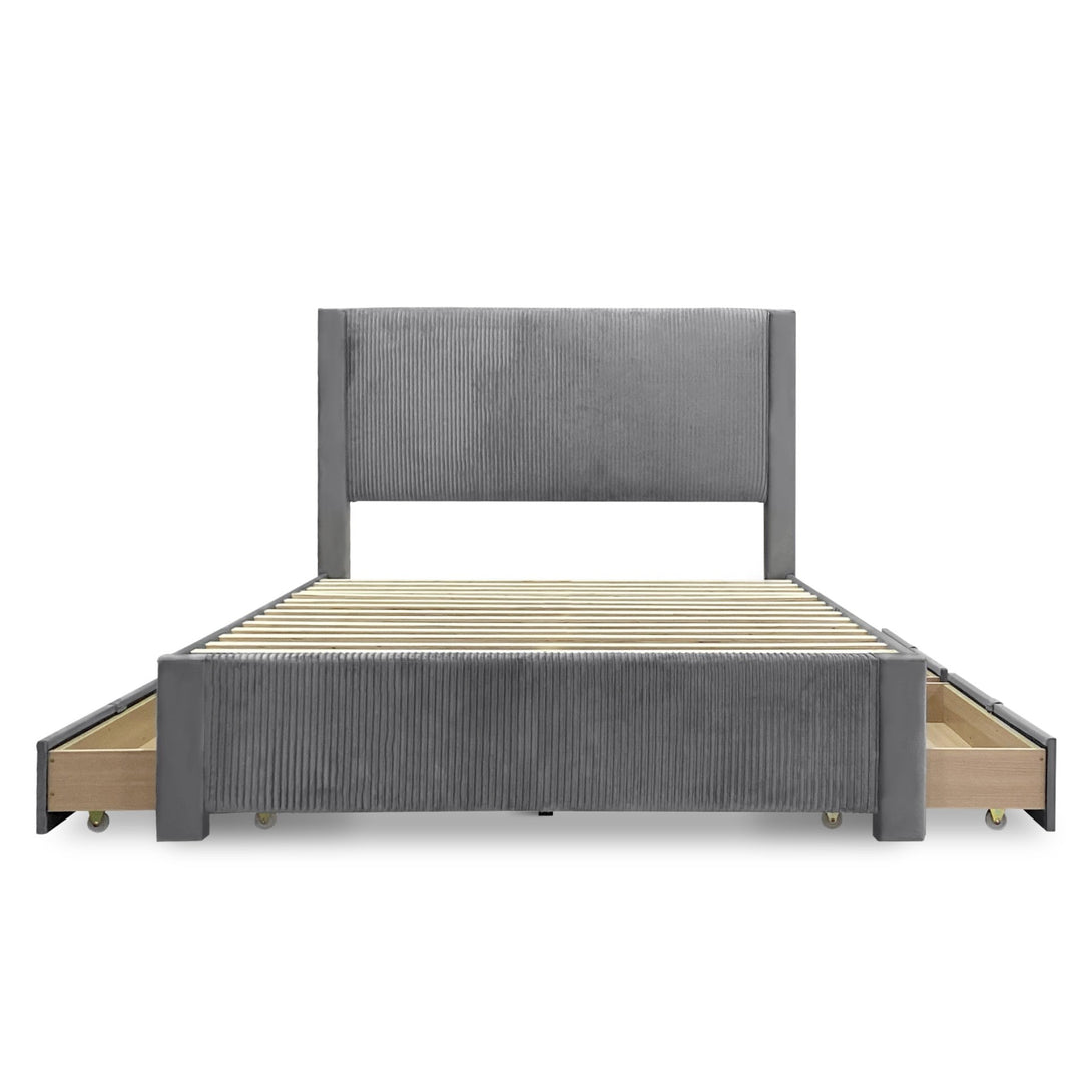 Gower Double Fabric Bed Frame with 4 Drawers - Grey