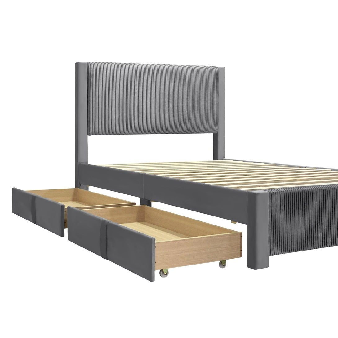Gower Double Fabric Bed Frame with 4 Drawers - Grey