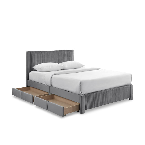 Gower Queen Fabric Bed Frame with 4 Drawers - Grey