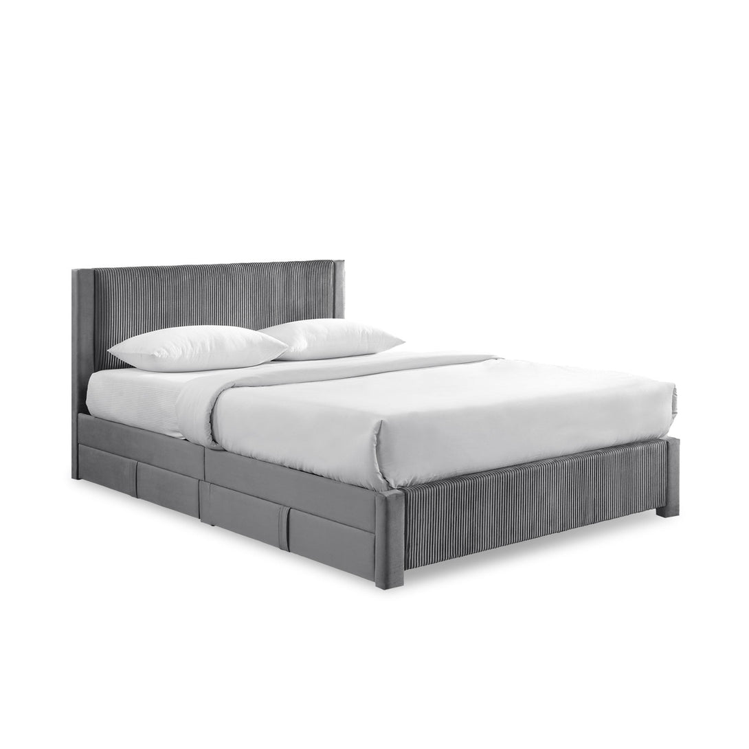 Gower Super King Fabric Bed Frame with 4 Drawers - Grey
