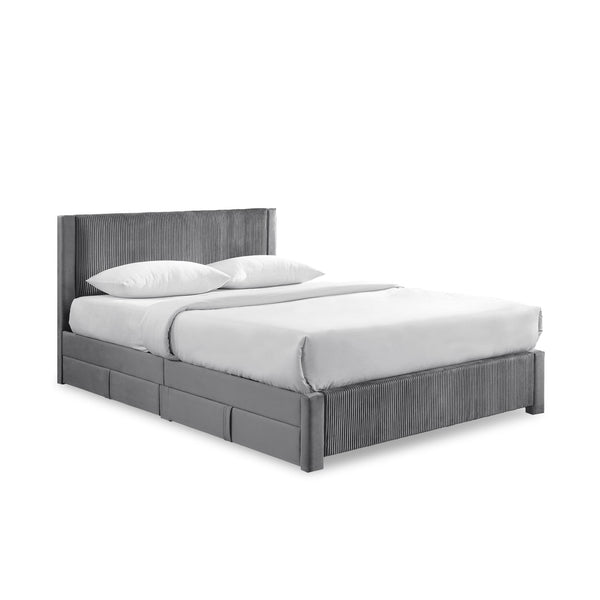 Gower Super King Fabric Bed Frame with 4 Drawers - Grey