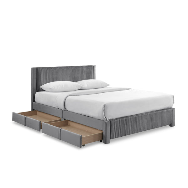 Gower Super King Fabric Bed Frame with 4 Drawers - Grey