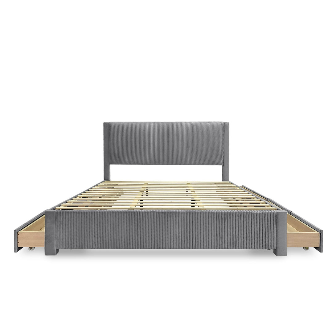Gower Super King Fabric Bed Frame with 4 Drawers - Grey