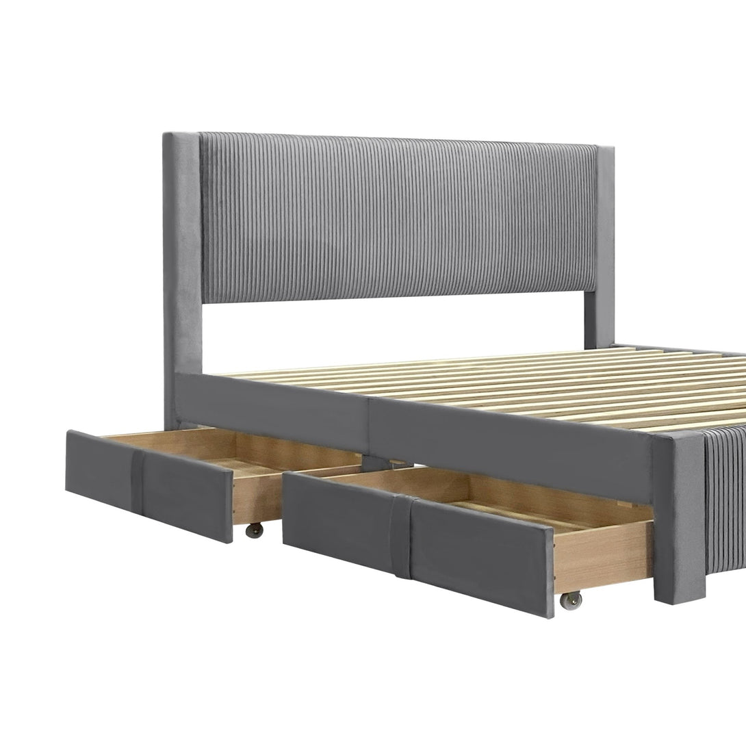 Gower Super King Fabric Bed Frame with 4 Drawers - Grey