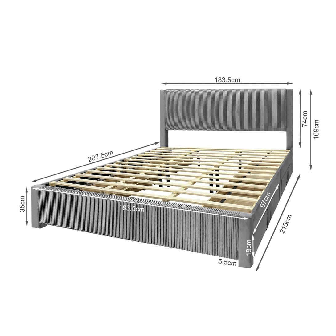 Gower Super King Fabric Bed Frame with 4 Drawers - Grey