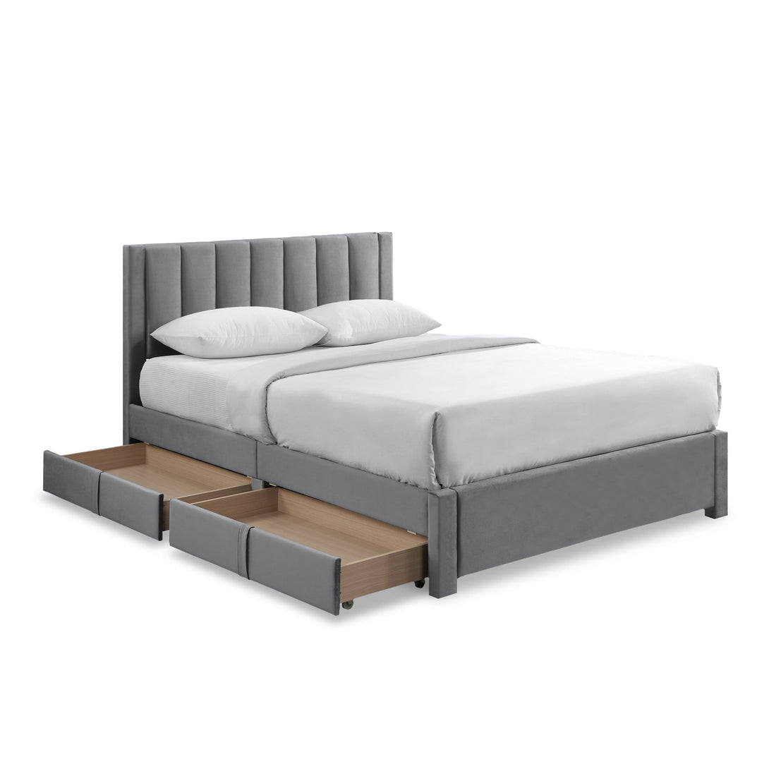 Columbia Double Fabric Bed Frame with 4 Drawers - Grey
