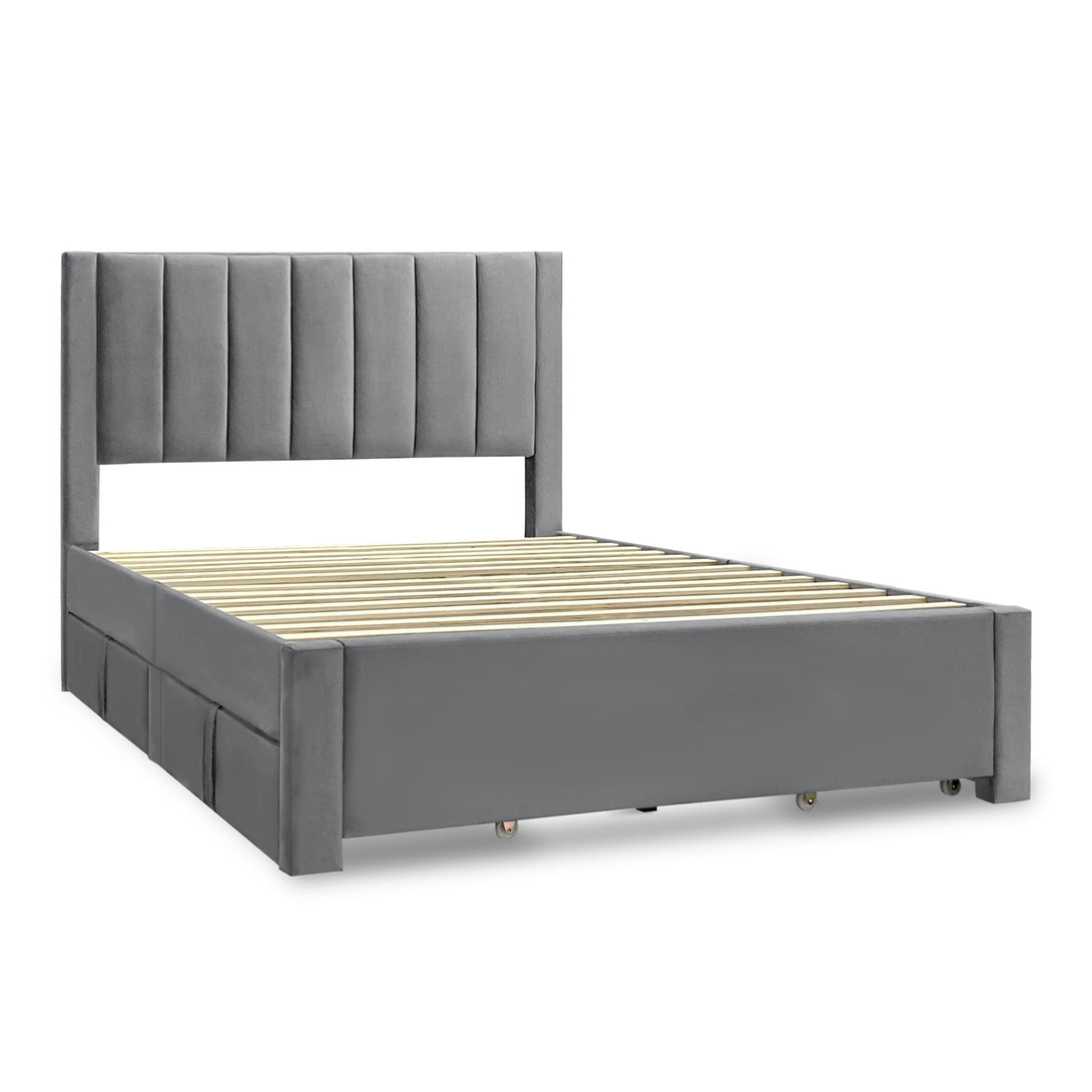 Columbia Double Fabric Bed Frame with 4 Drawers - Grey