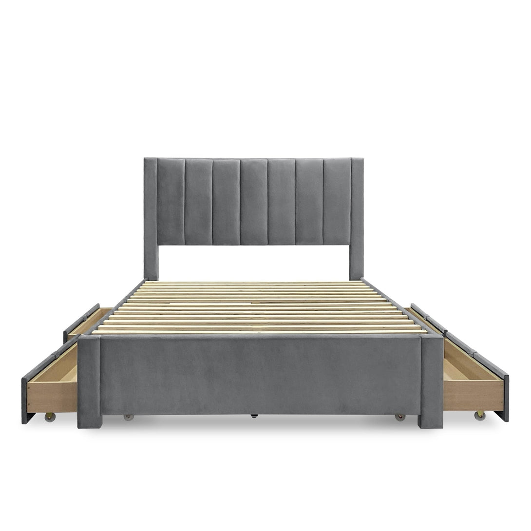 Columbia Double Fabric Bed Frame with 4 Drawers - Grey