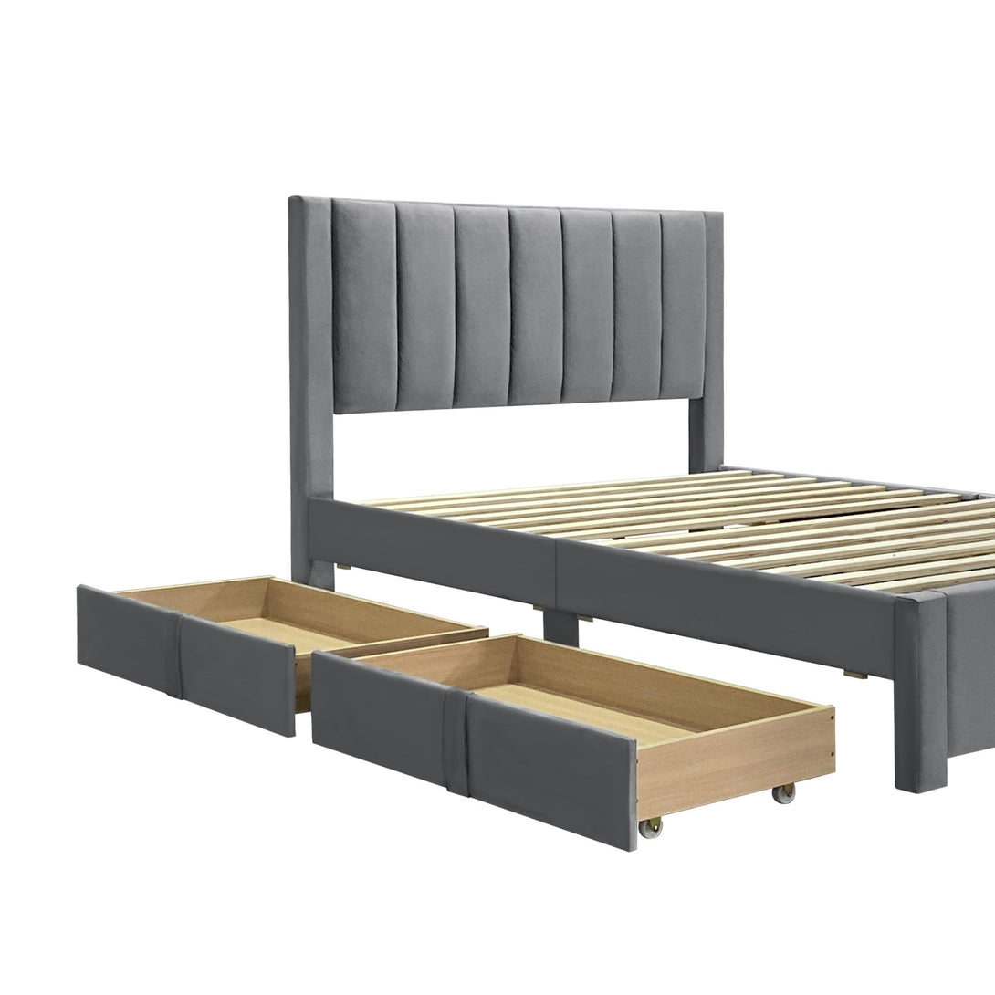 Columbia Double Fabric Bed Frame with 4 Drawers - Grey