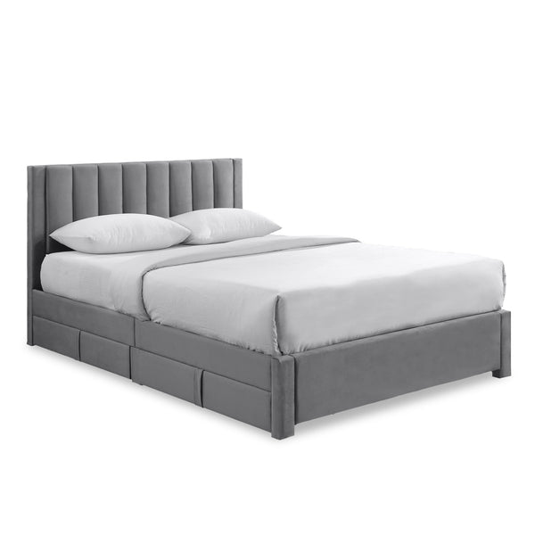 Columbia Queen Fabric Bed Frame with 4 Drawers  - Grey