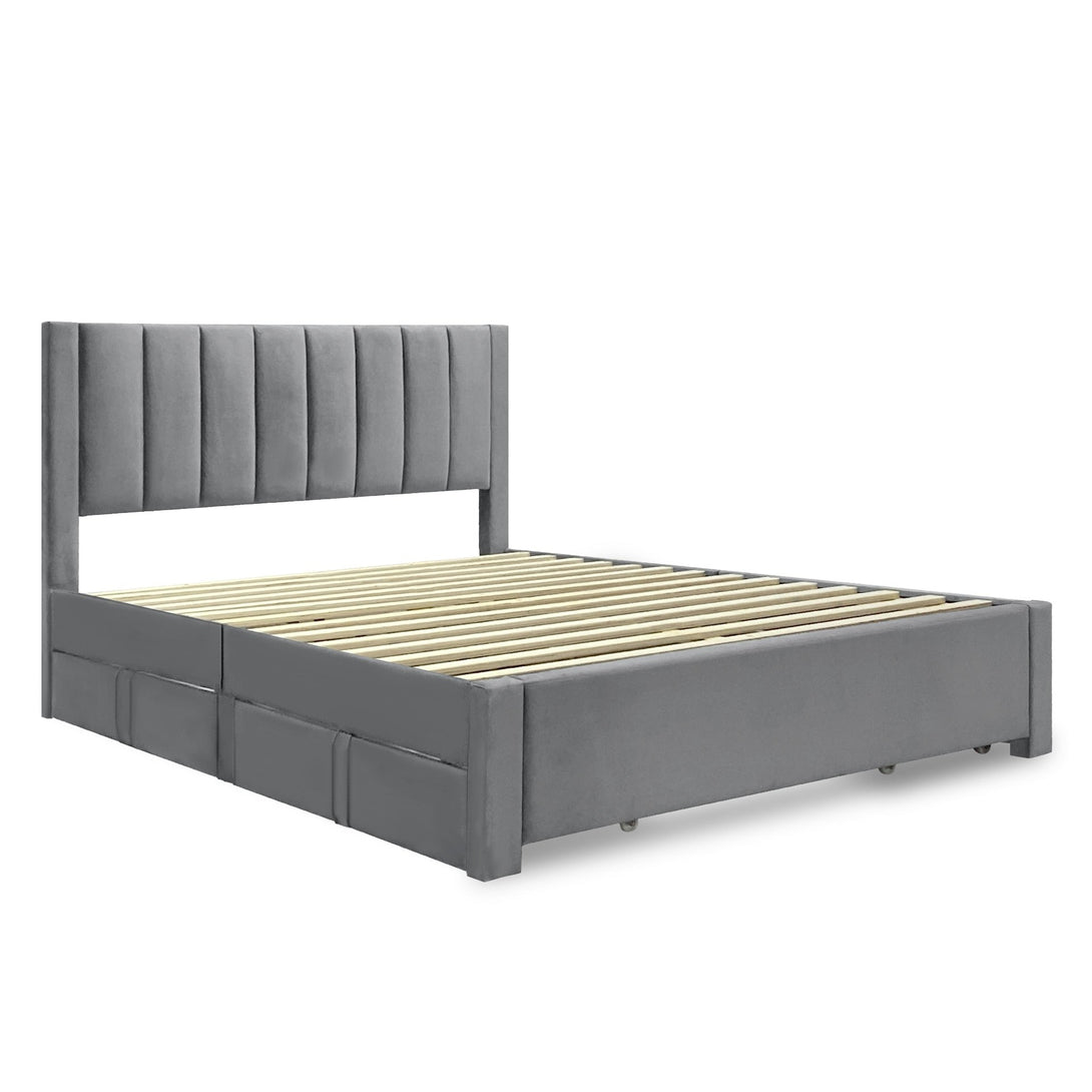 Columbia Queen Fabric Bed Frame with 4 Drawers  - Grey