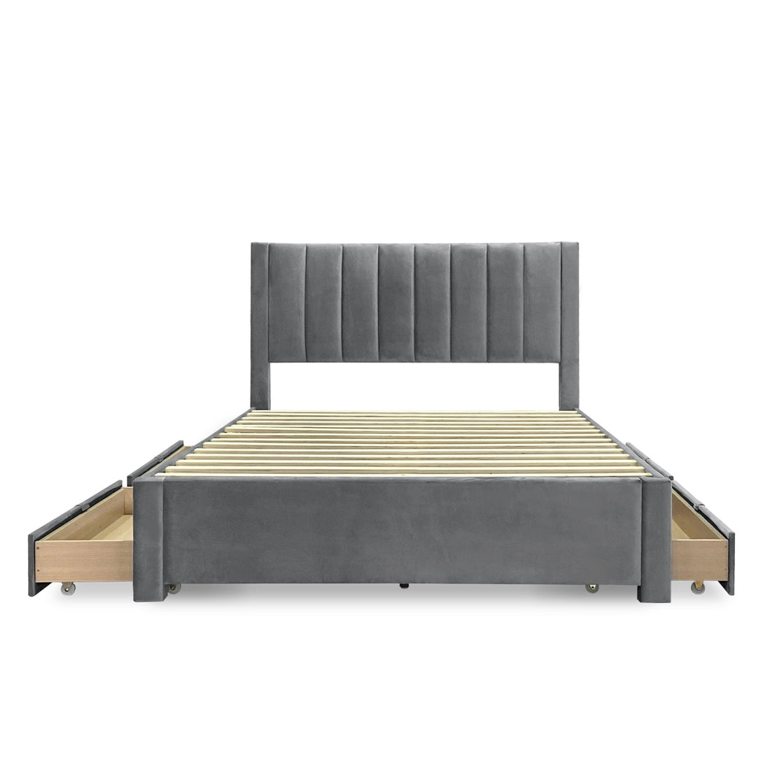 Columbia Queen Fabric Bed Frame with 4 Drawers  - Grey