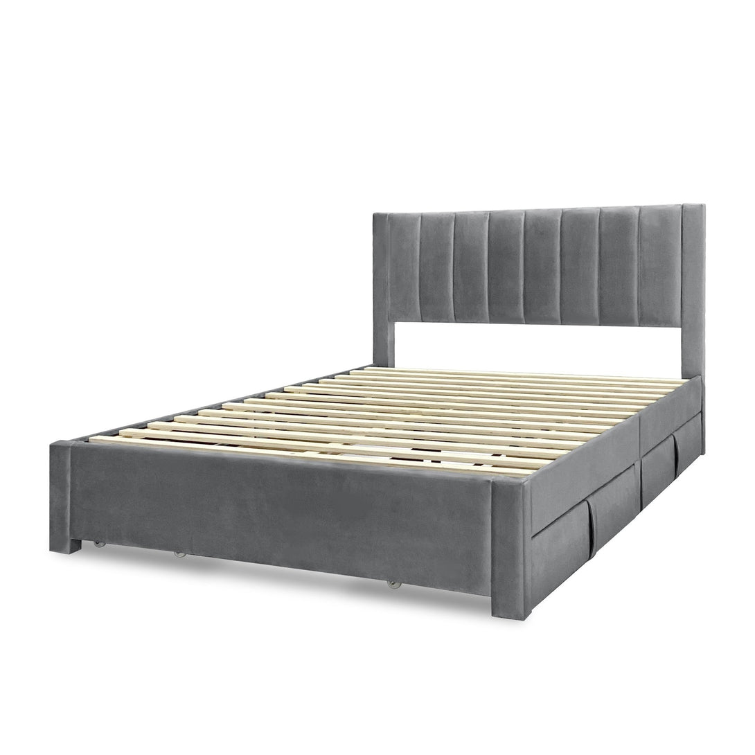 Columbia Queen Fabric Bed Frame with 4 Drawers  - Grey