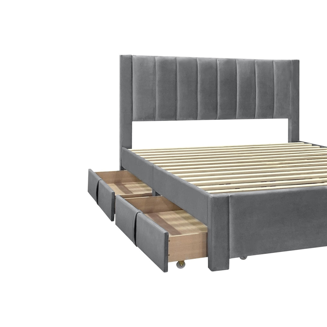 Columbia Queen Fabric Bed Frame with 4 Drawers  - Grey