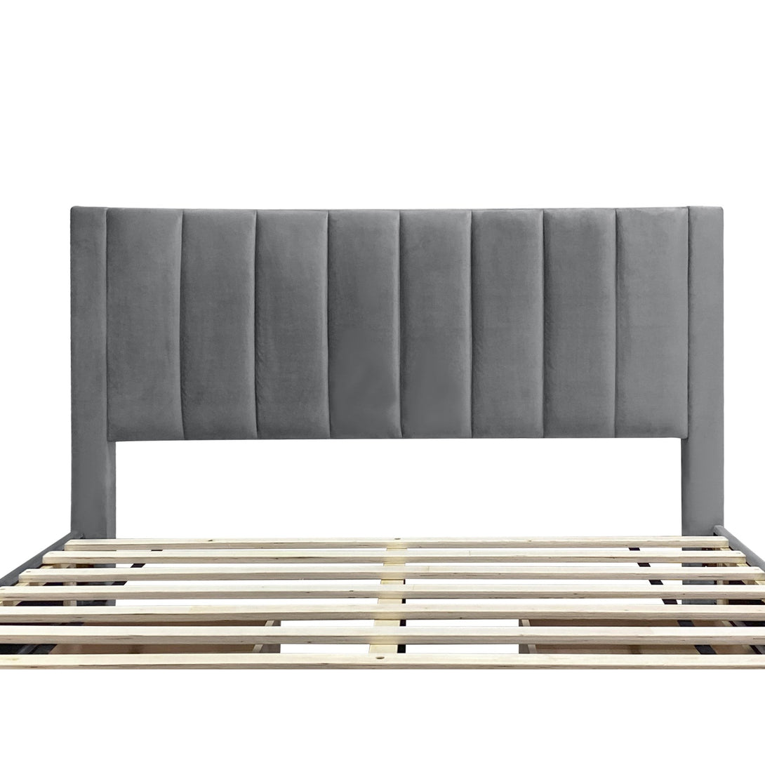 Columbia Queen Fabric Bed Frame with 4 Drawers  - Grey