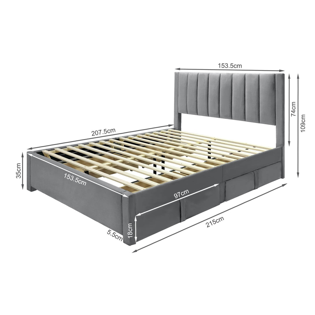 Columbia Queen Fabric Bed Frame with 4 Drawers  - Grey