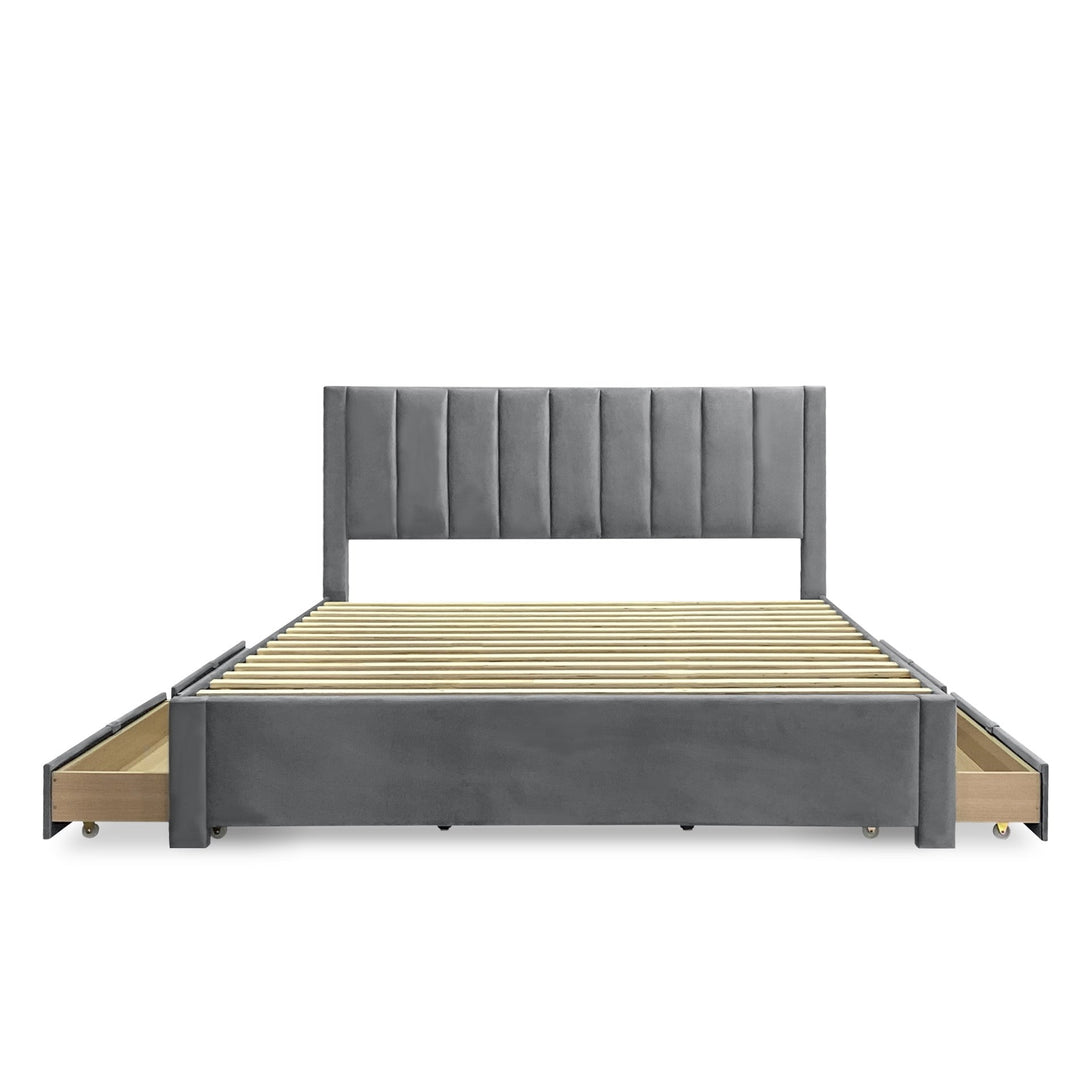 Columbia Super King Fabric Bed Frame with 4 Drawers - Grey